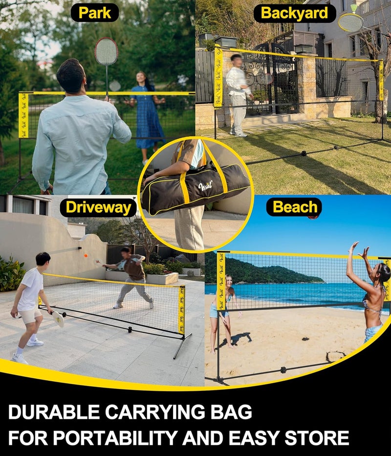 VSSAL 3-in-1 Portable Badminton, Volleyball & Pickleball Net Set for Adults, Adjustable Height 34"–10 ft for Backyards or Beach, Outdoor Sports Combo with Carry Bag, Rackets, Paddles & Balls - Image 5